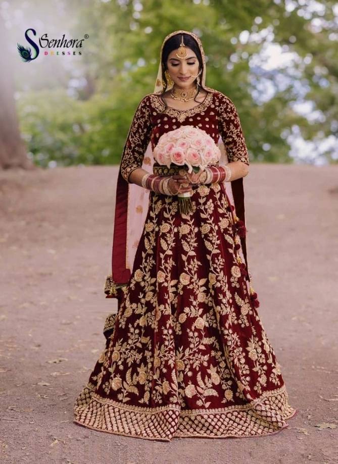 SENHORA VOL.-22 Latest Designer Fancy Wedding Wear Velvet With Frount Back Both Side Embroidery And Stone Work Salwar Kameez Collection
